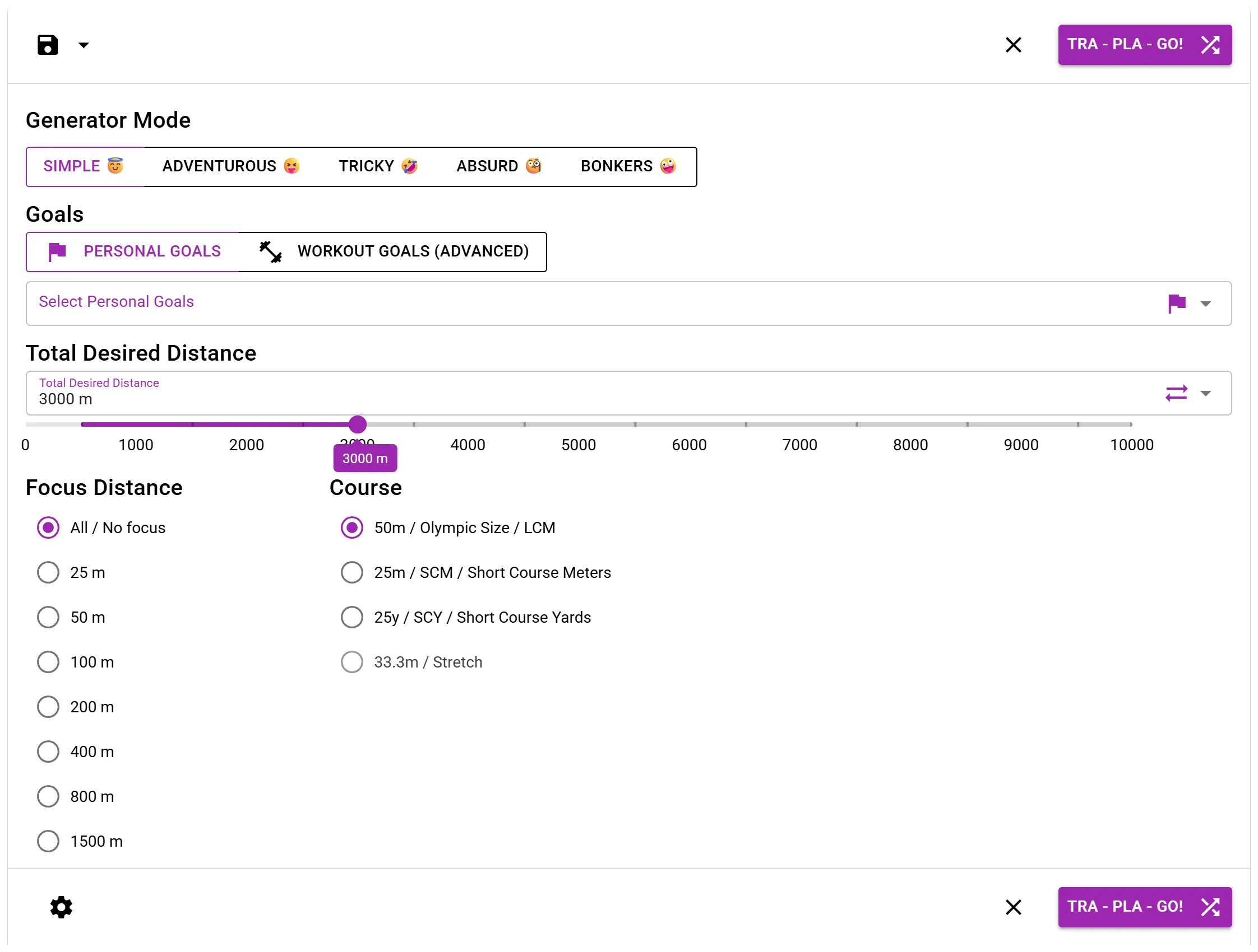 Scrolling through the TraPlaGo plan settings dialog